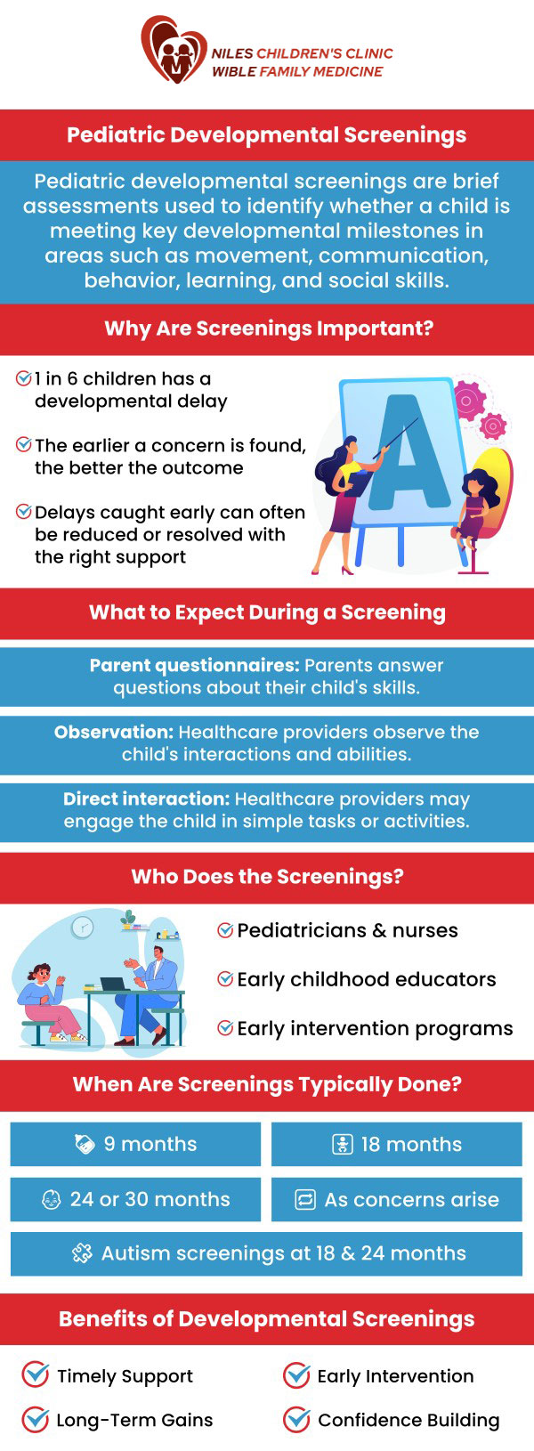 Early developmental screening is crucial for identifying and supporting children having delays for various causes. Learn why your child is developing or behaving differently with Universal Healthcare Services Inc. of Niles Children's Clinic, and Wible Family Medicine. Our team of professionals is here to promote healthy child development and provide support to families. For more information, contact us or schedule an appointment online. We are conveniently located at Niles Children's Clinic, and Wible Family Medicine in Bakersfield CA. Early developmental screening is crucial for identifying and supporting children having delays for various causes. Learn why your child is developing or behaving differently with Universal Healthcare Services Inc. of Niles Children's Clinic, and Wible Family Medicine. Our team of professionals is here to promote healthy child development and provide support to families. For more information, contact us or schedule an appointment online. We are conveniently located at Niles Children's Clinic, and Wible Family Medicine in Bakersfield CA.